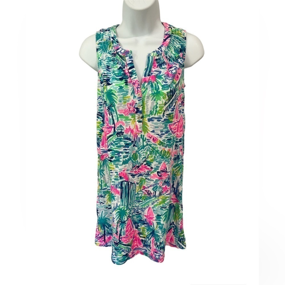 Lilly Pulitzer Essie pink and blue Sea Dreamin sleeveless V-neck mini dress XS - Picture 2 of 7